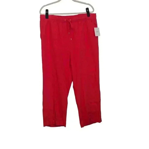 Ellen Tracy Women's Large Wide Leg Linen Blend Pants Geranium Pink Draw String - Picture 1 of 9